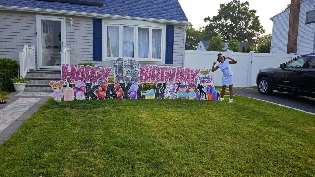 birthday yard sign rental long island happy birthday kayla lawn display in front of house