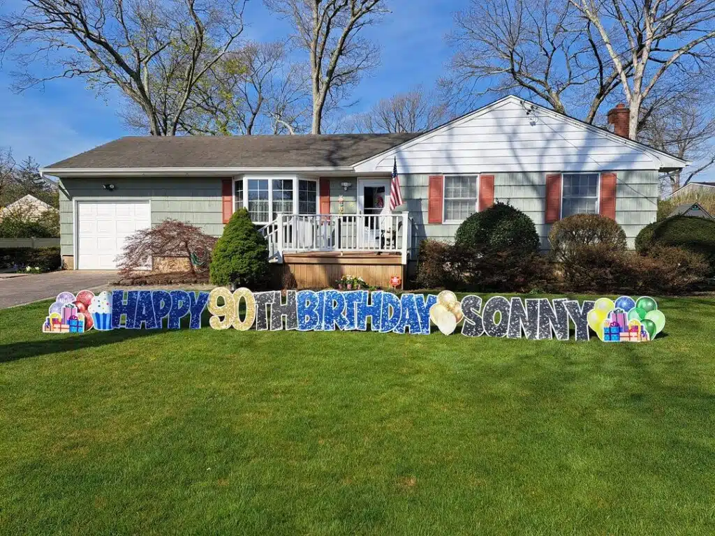 birthday yard sign rental in long island happy 90th birthday lawn display front yard setup